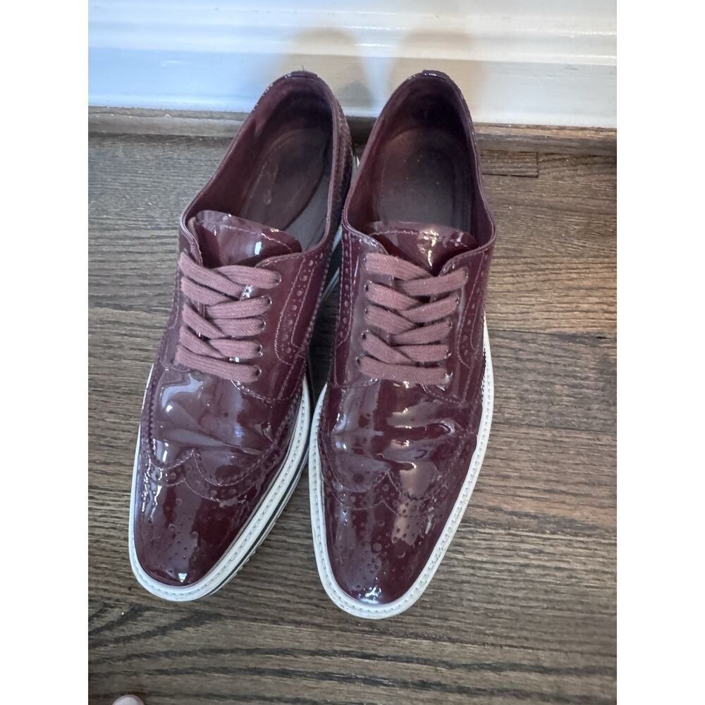 Prada Women’s Derby Red Leather Morgue Shoes 38.5 US Sz 8